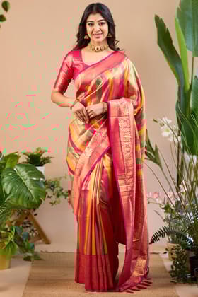 Magnetic Multicolor Soft Banarasi Silk Saree With Lissome Blouse Piece