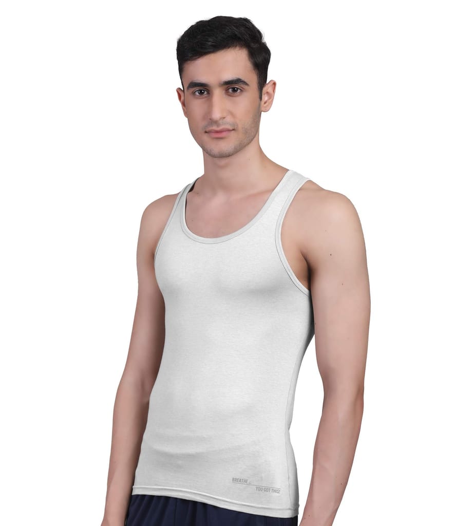 Freecultr Vest for Men | Bamboo Sleeveless, Super Soft Round Neck Gym Comfort Vest | Workout Regular Fit Innerwear | Breathable Sando with Long Hemline Pack of 1-White