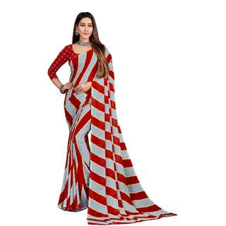 SVB Sarees Womens Red Colour Polka Dotprinted Saree With Blouse Piece