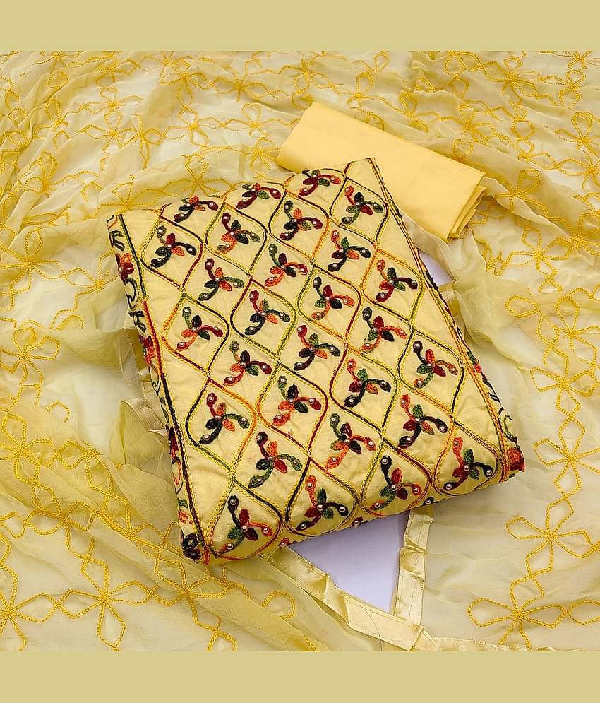 Gazal Fashions - Unstitched Yellow Cotton Blend Dress Material ( Pack of 1 )