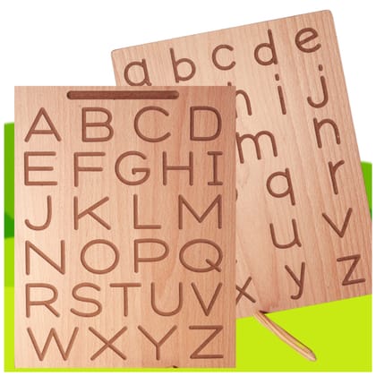 TOYJOS Wooden Alphabet Tracing Board with Stylus Pen | Kids Educational Double-Sided ABC Capital and Small Letters Board Toys | Reversible Montessori English Alphabets Learning Writing Slate (Age 2+)