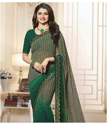 Gazal Fashions Georgette Printed Saree With Unstitched Blouse Piece ( Green )
