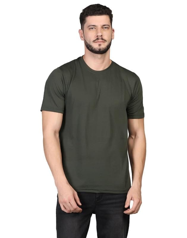Men's Casual Half Sleeve Solid Cotton Blended Round Neck T-Shirt (D.Grey, XS)-PID47109