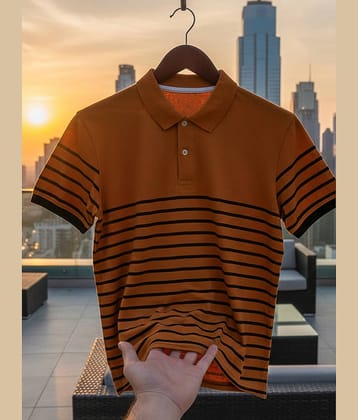 GET GOLF Men Cotton Blend Regular Fit Striped Polo T Shirt ( Mustard )