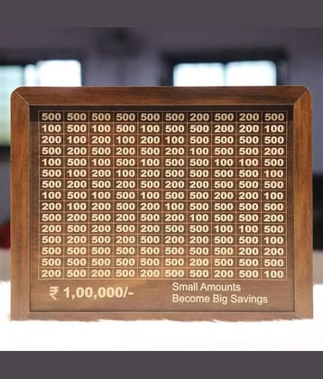 Wooden Piggy Money Bank Saving Box With Saving Target Upto 1 Lakh (Multicolor)