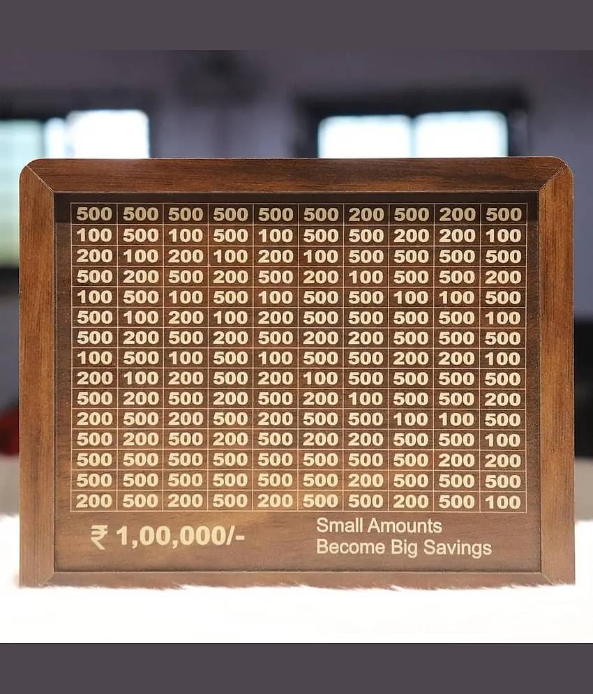 Wooden Piggy Money Bank Saving Box With Saving Target Upto 1 Lakh (Multicolor)