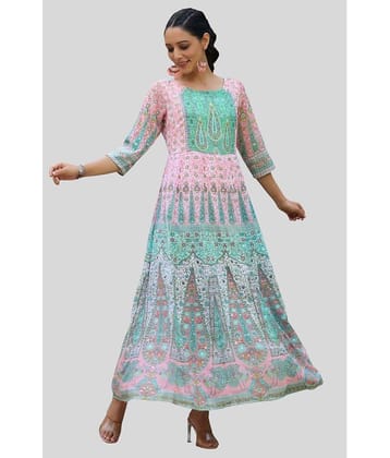Juniper Women Georgette Printed Ethnic Dress ( Peach )