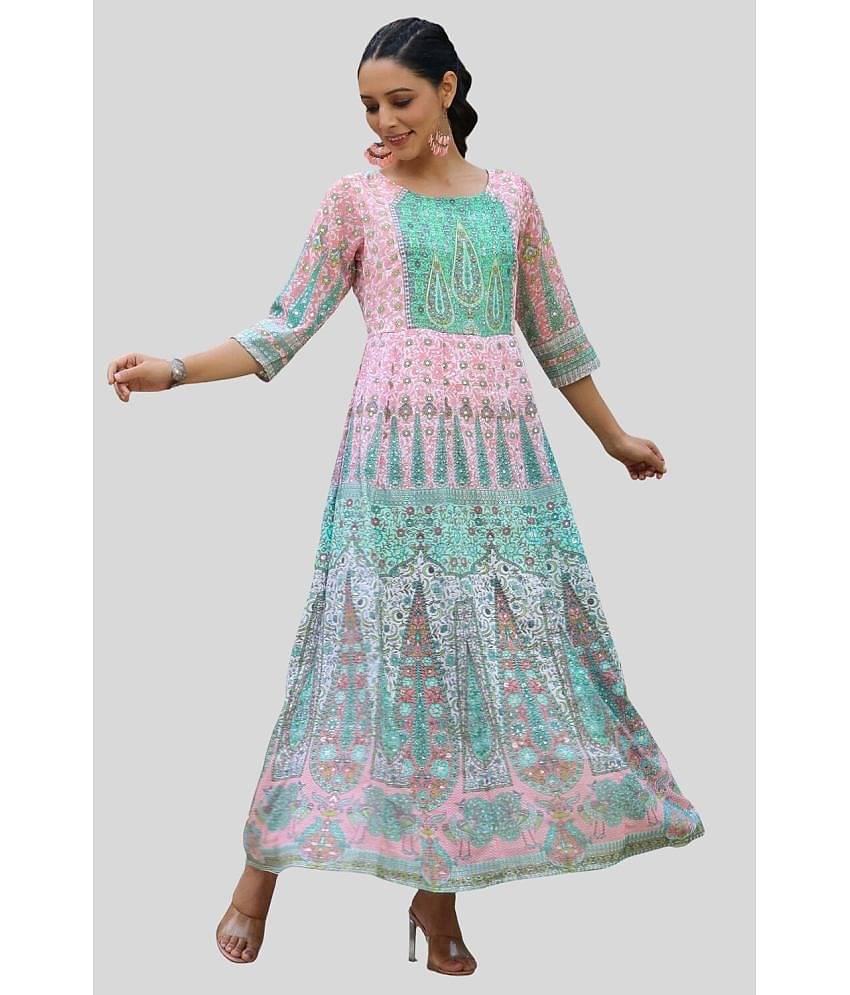 Juniper Women Georgette Printed Ethnic Dress ( Peach )