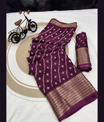 Sanwariya Silks Cotton Silk Printed Bandhani Sarees With Unstitched Blouse Piece ( Wine )