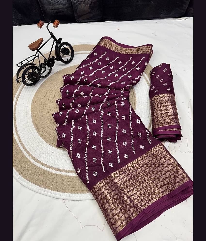 Sanwariya Silks Cotton Silk Printed Bandhani Sarees With Unstitched Blouse Piece ( Wine )