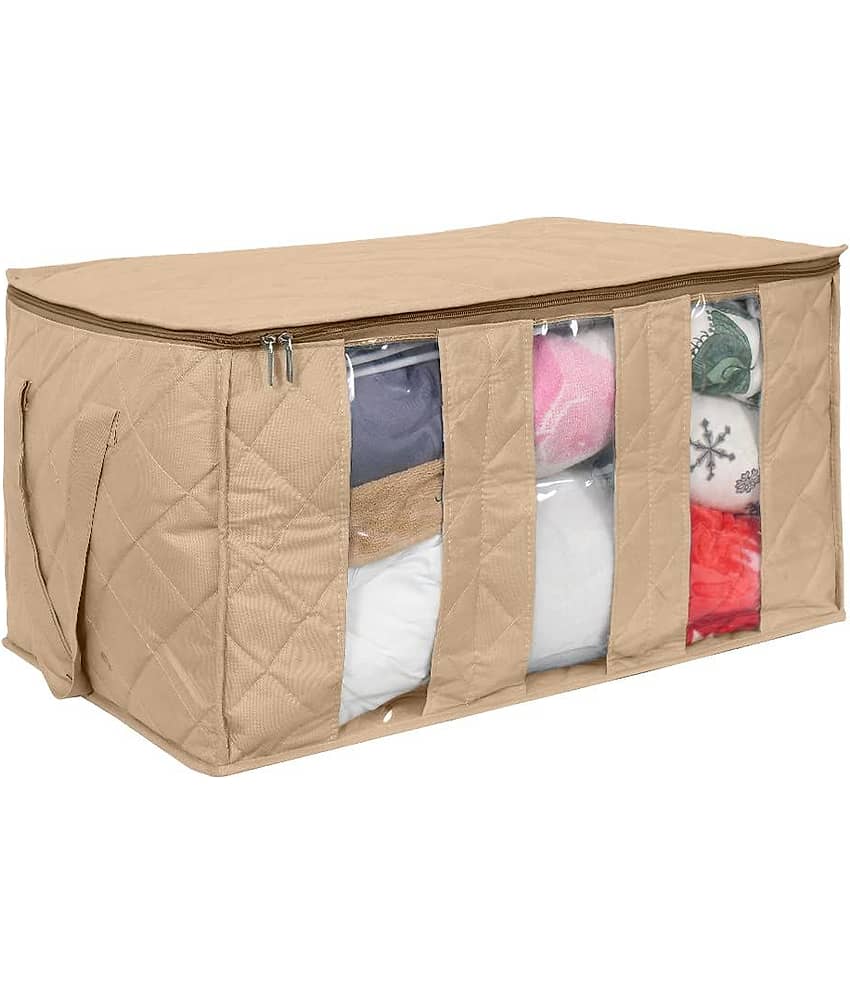 PrettyKrafts underbed storage box, clothing organizer with 3 partitions , Beige