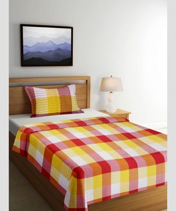 Bedspread Cotton Yellow Red Square 90X100