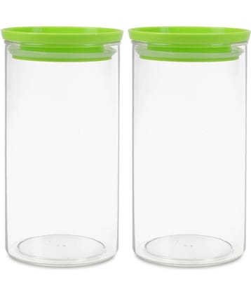 HomePro - Round Container | Airtight | Silicone Cap | Green | Plastic Utility Container | Set of 2 - 1400 ml