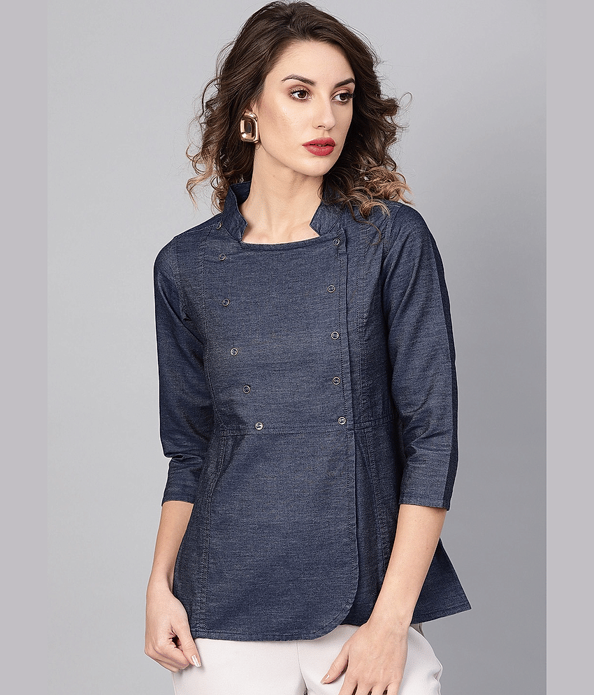 Yash Gallery Women's Denim Regular Top ( Blue )