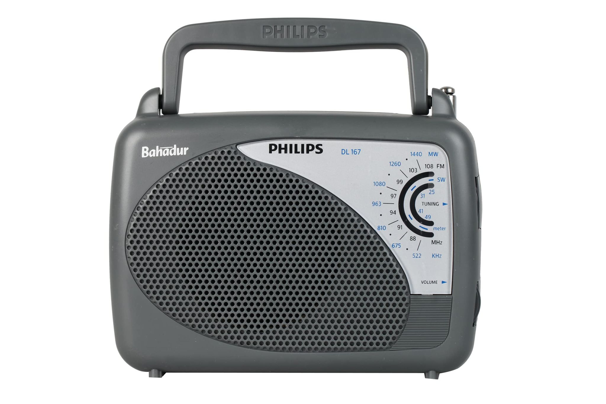Philips DL167/94 Portable/Hand Carry Radio with MW/SW/FM Bands, Telescopic Aerial, 2xR20 Battery & Optional 3V DC Power, 4? Speaker Impedance, Tuning & Band Selection, Portable Radio Receiver Philips DL167/94 Portable/Hand Carry Radio with MW/SW/FM Bands