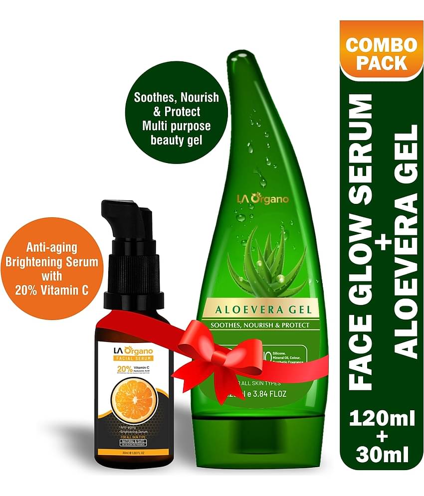 LA Organo Face Glow Serum For Skin Brightening, 30 ml And LA Organo Aloe Vera Gel for Face & Hair Moisturization, 120 ml Combo