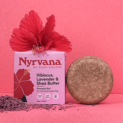 Hibiscus, Lavender & Shea Butter Shampoo Bar (For Dry & Damaged Hair)-80g