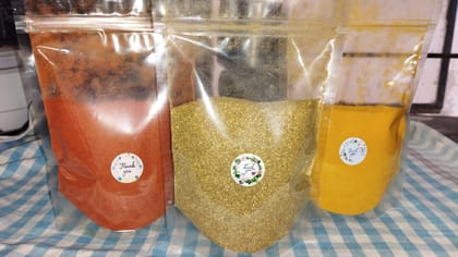 Red chilli + turmeric + dhania powder combo150 grams each, total 450 grams