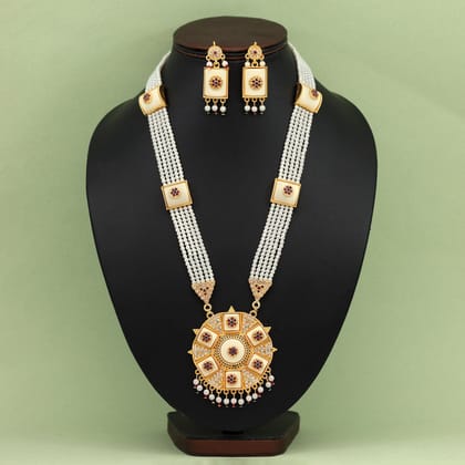 Multi Color Rajputi Jewellery Rani Haar (PN760MLT)-Adjustable Rope / Green / Alloy With Good Quality Gold Plated