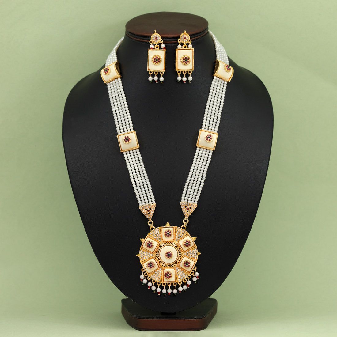 Multi Color Rajputi Jewellery Rani Haar (PN760MLT)-Adjustable Rope / Green / Alloy With Good Quality Gold Plated