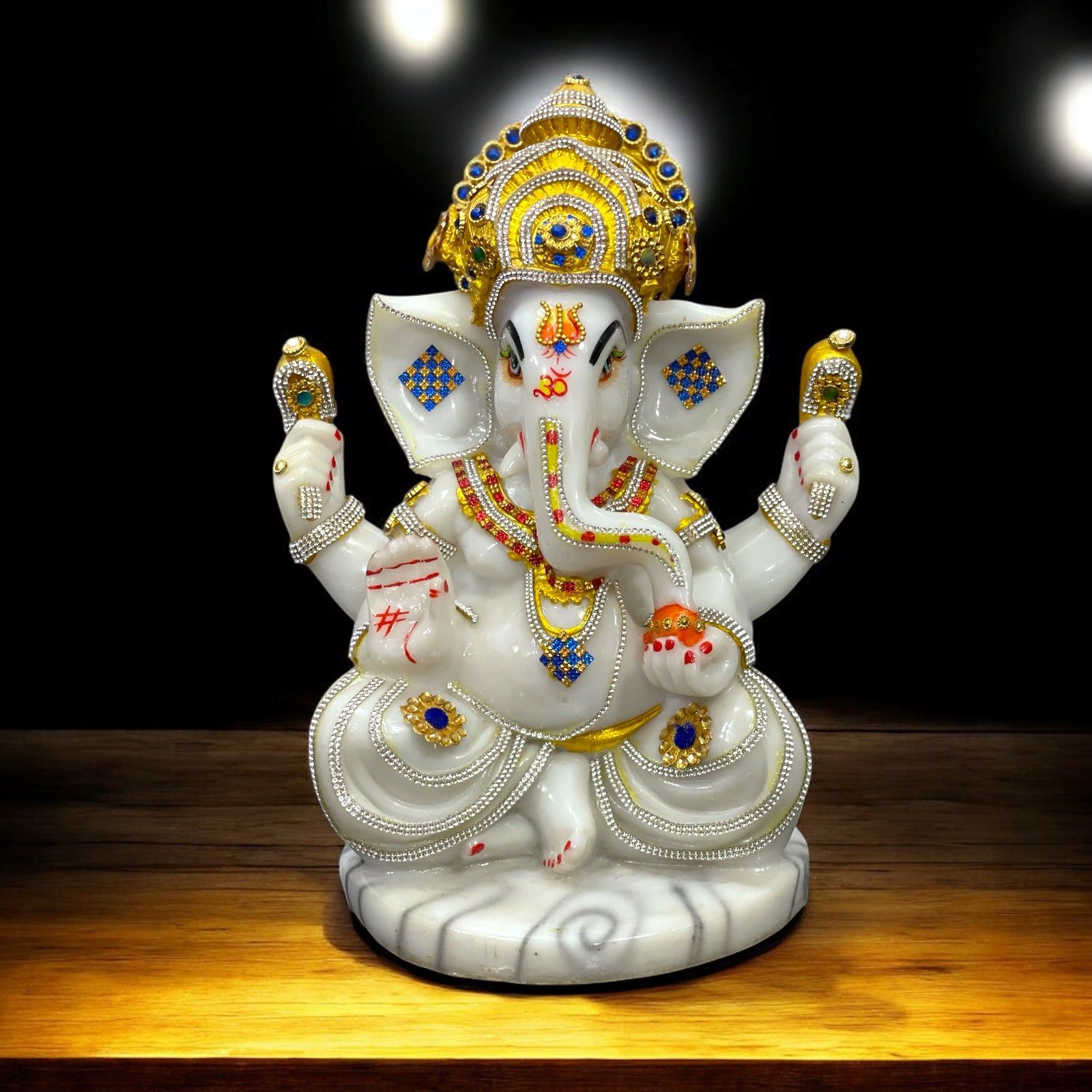 Lord Ganesha Marble Statue Best Gift For Grah Pravesh Ganpati Decorative Murti Figurine Height 31 cm-Composite Marble