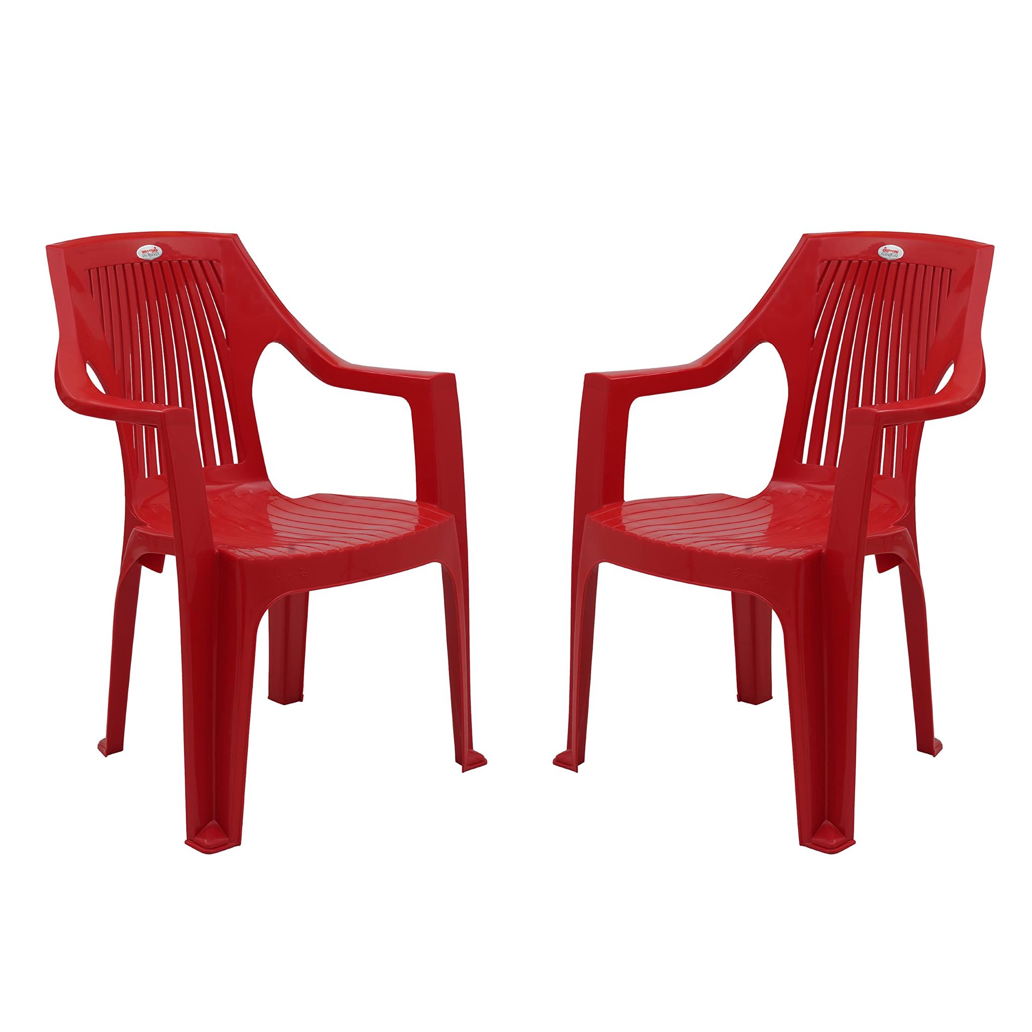 Supreme Furniture Stripes Plastic with-Arm Chair Suitable for Home, Office, Garden, Living Room, Cafeteria, Restaurant, Hotel, Resort, Indoor & Outdoor