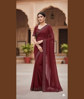 Vkaran Georgette Printed Regular Saree With Unstitched Blouse Piece ( Maroon )