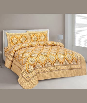 CLOTHORO Cotton 1 Double King Bedsheet with 2 Pillow Covers ( Yellow )