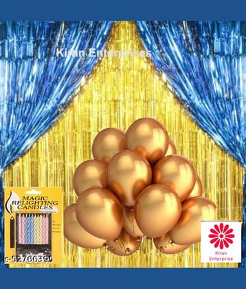 Kiran Enterprises 2 Fringe Curtain Blue +2 Fringe Curtain Golden + 10 pc. Magic Candle + 30 Metallic Balloon ( Gold )