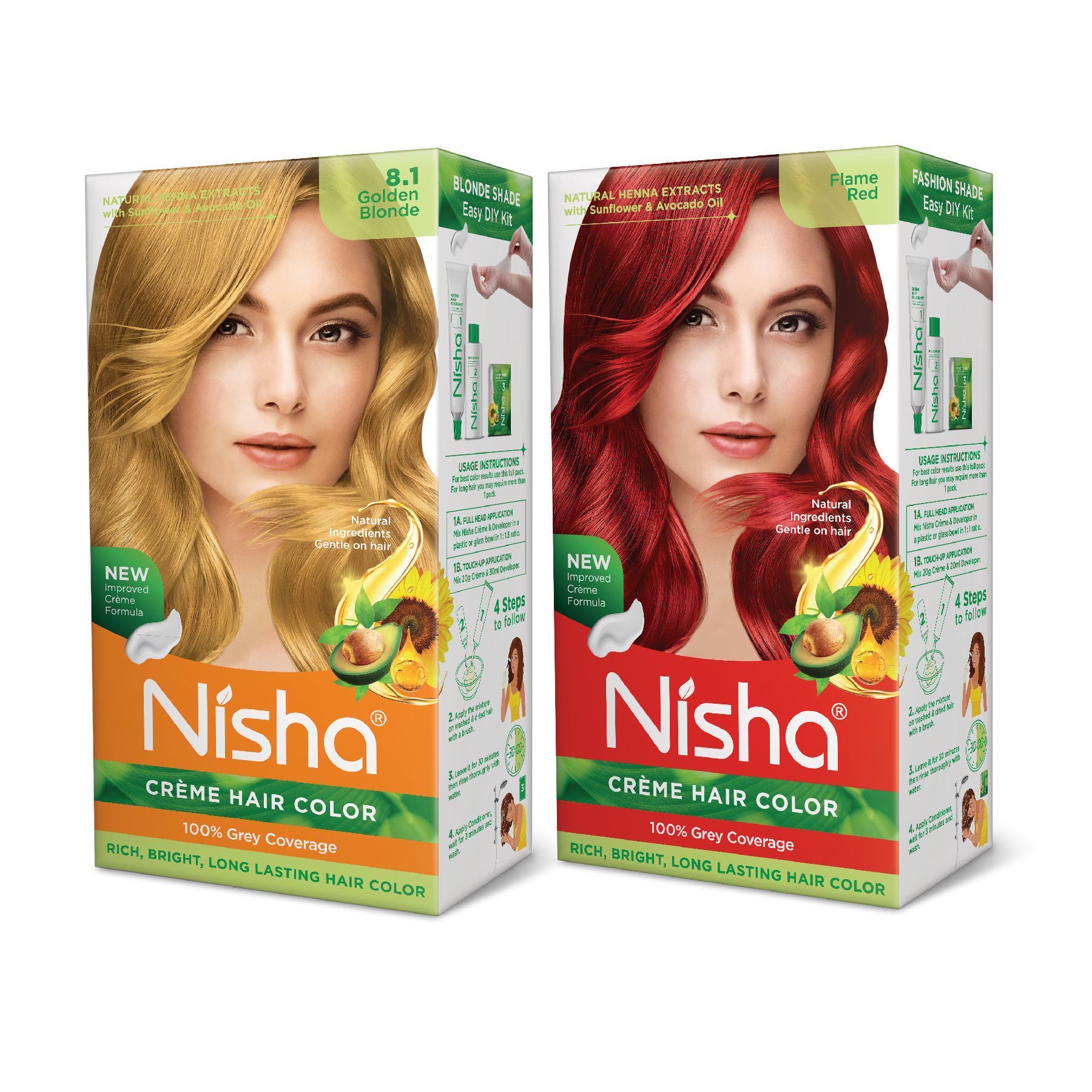 Nisha Creme Hair Color Combo, Pack of 2 Golden Blonde & Flame Red