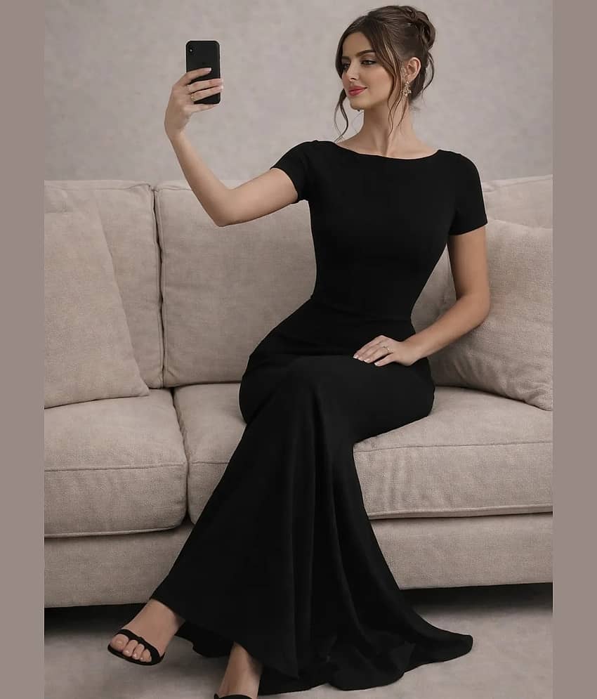 wanquila Women Lycra Bodycon Dress ( Black )