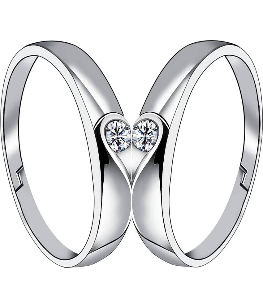 Silverplated Half Heart In Solitaire His and Her Adjustable proposal couple ring For Men And Women Jewellery