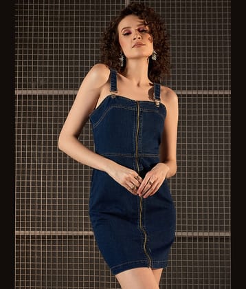 StyleStone Women Denim Solid Bodycon Dress ( Blue )