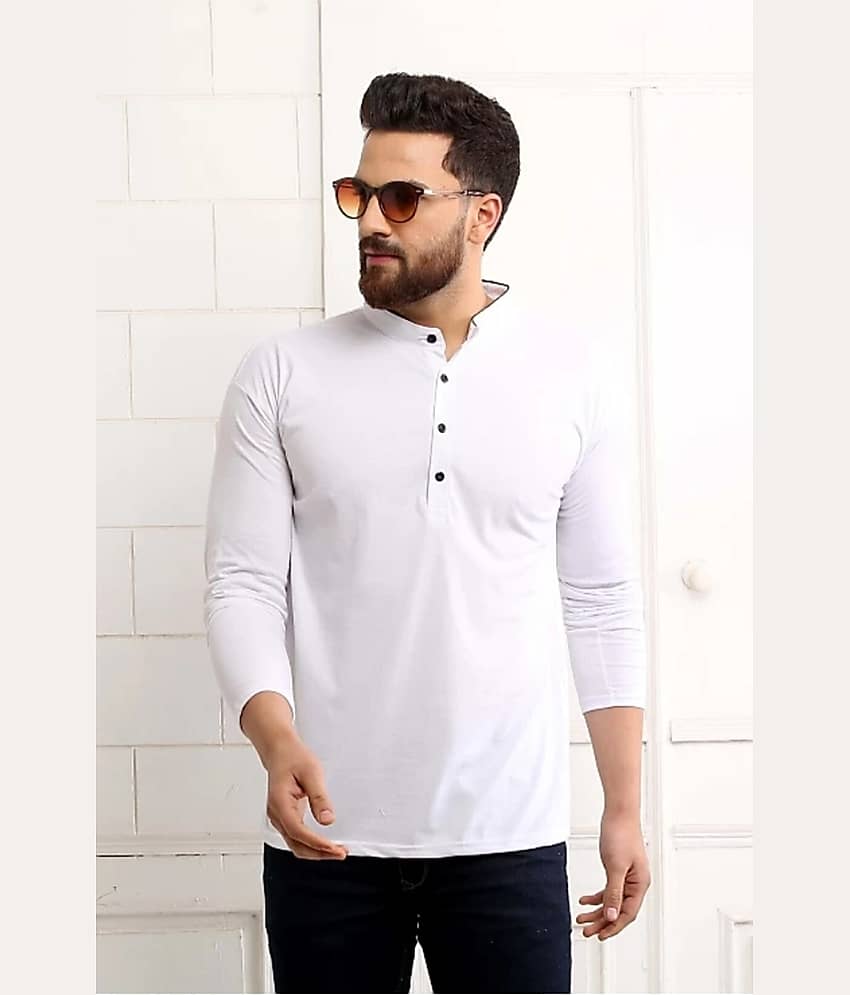 Alexender Cotton Regular Fit Solid Full Sleeves Men's Mandarin Collar T-Shirt - White ( Pack of 1 )