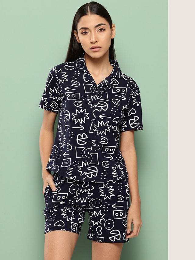 Leading Lady Women's Printed Cotton Night Suit with Shorts