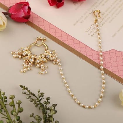 Gold-Plated Kundan Chained Nose Ring Gold-Plated Kundan Chained Nose Ring