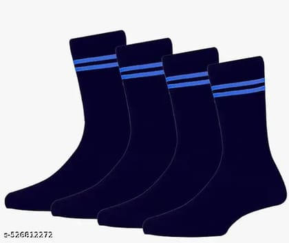Navy Blue with sky blue strip formal Lycra cotton school socks - Pack of 2
