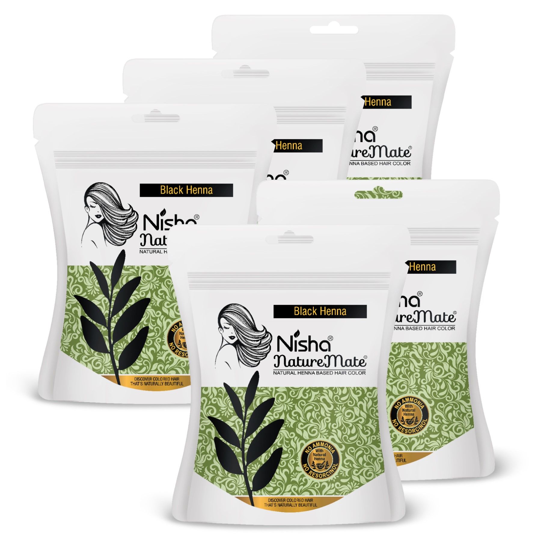 Nisha Nature Mate Henna Based Hair Color, Black Henna Powder for Hair Colour, Ammonia Free Hair Color 45g Pack of 5