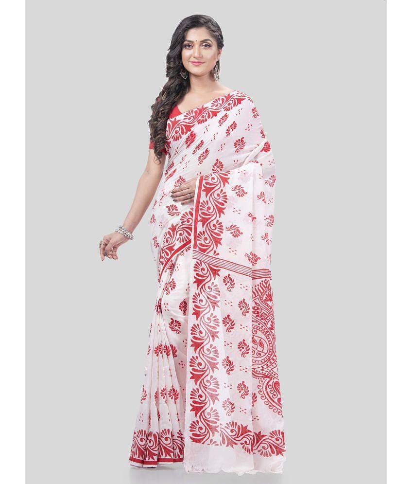 Desh Bidesh Cotton Printed Saree With Blouse Piece - Red ( Pack of 1 ) - Red
