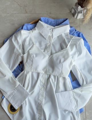 Tofu striped shirt with padded corset-White / XS