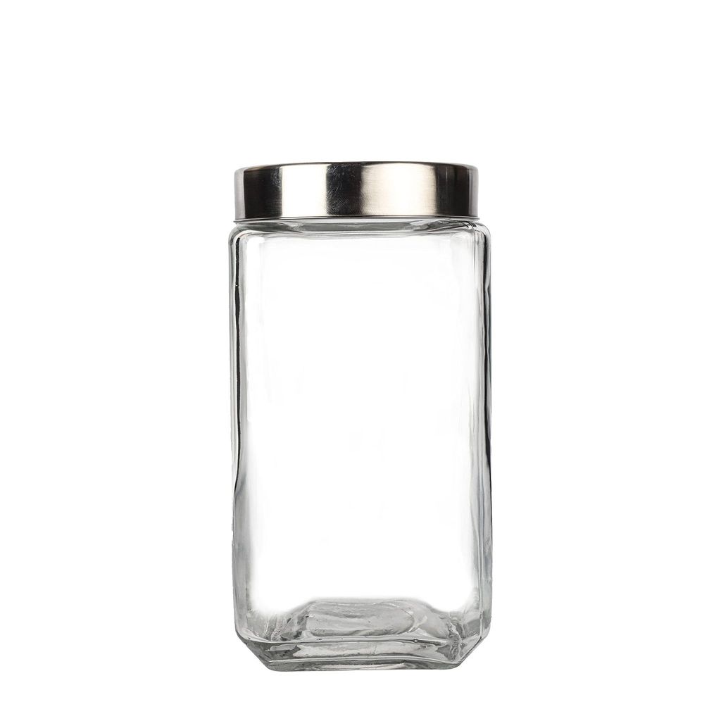 Femora Clear Glass Octo Kitchen Storage Jars, 2000 ml, Free Replacement of Lids