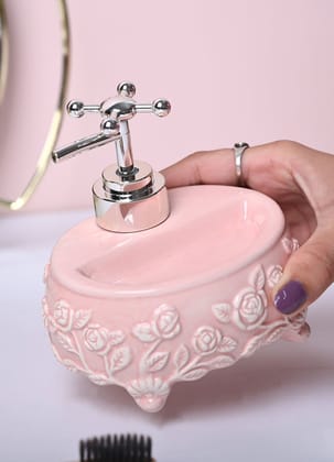Soft Pink Kitchen Dispenser Set with Scrubber - Oval Shape