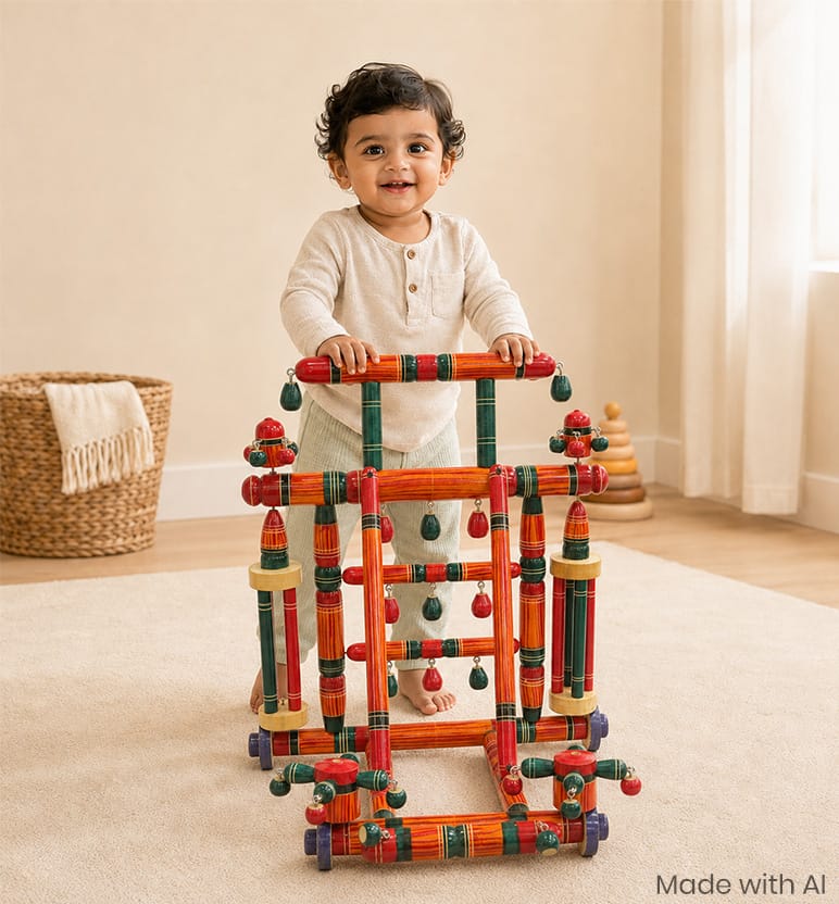 Handcrafted Lacquerware Wooden Baby Walker- Large