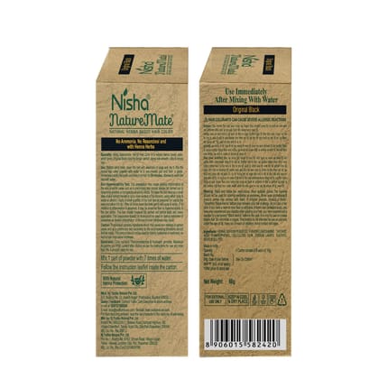 Nisha Nature Mate Henna Based Hair Colour Original Black 60gm Pack of 1, No Ammonia, No Resorcinol, 100% Grey Coverage