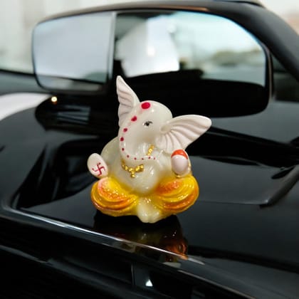 Small Lord Ganpati Statue Best For Car Dashboard Gifting Office Home Puja Decor Height 2.75 Inches-Composite Marble