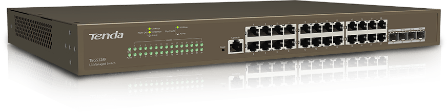 Tenda TEG5328F 24-Port L3 Managed Gigabit Switch with 4 SFP Ports, Rack Mountable, Smart Ethernet Switch with Flexible DHCP/ LACP/ VLAN/ ARP/ MAC/ ACL/ QoS/ IGMP