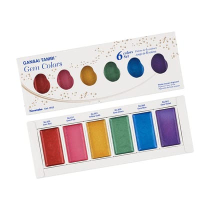 Gansai Tambi Water Based Pigment Set Of 6 (Gem,Opal,Pearl)-Gem