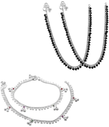 HEER COLLECTION - Silver Anklets ( Pack of 2 )