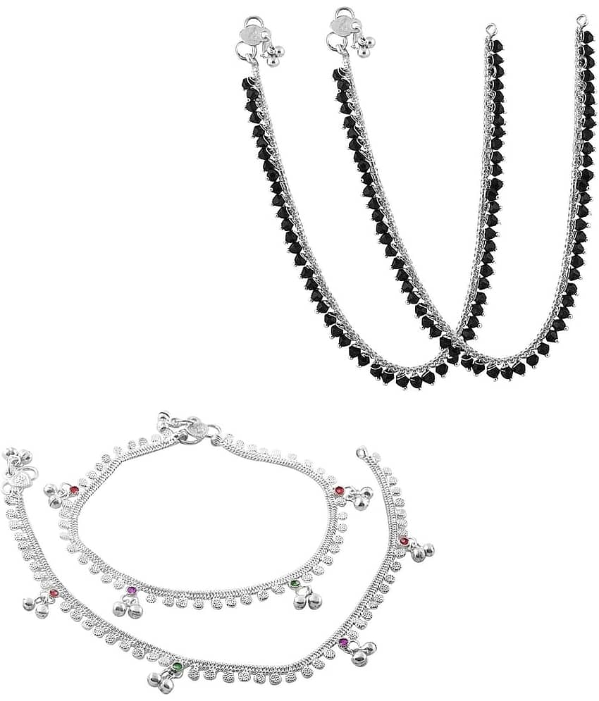 HEER COLLECTION - Silver Anklets ( Pack of 2 )