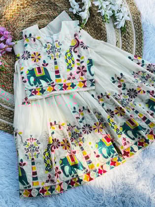 Abalone Pure Heavy Cotton  Kids Lehengha Choli-White / 1 Year